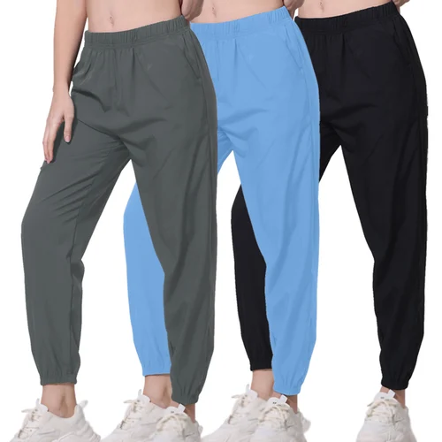 Primavera y verano, pantalones finos deportivos informales de secado rápido para mujer, pantalones de malla transpirables negros Joker 9, pantalones para adolescentes, pantalones Harem para correr