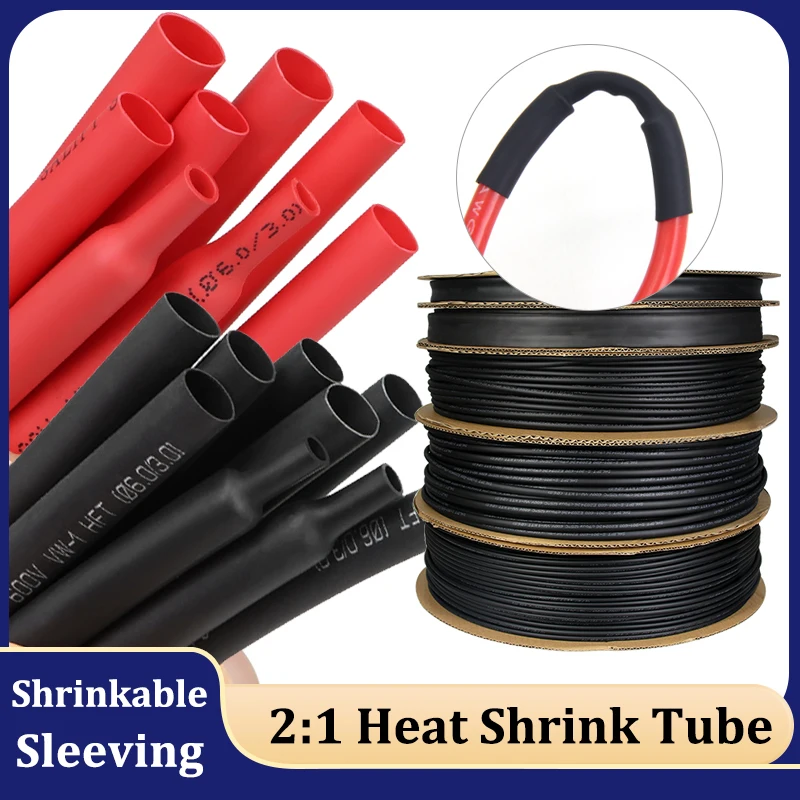 

1 - 25M 2:1 Polyolefin Shrinking Heat Shrink Tube Cable Line Wire Connector Protector Insulated Sleeving Black Red 0.6mm ~ 50mm