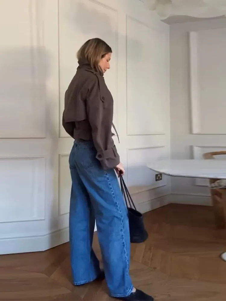 

Street Belt Women's Trench Coat Lapel Single Breasted Long Sleeve Short Female Jackets 2025 Spring Autumn Fashion Lady Outerwear