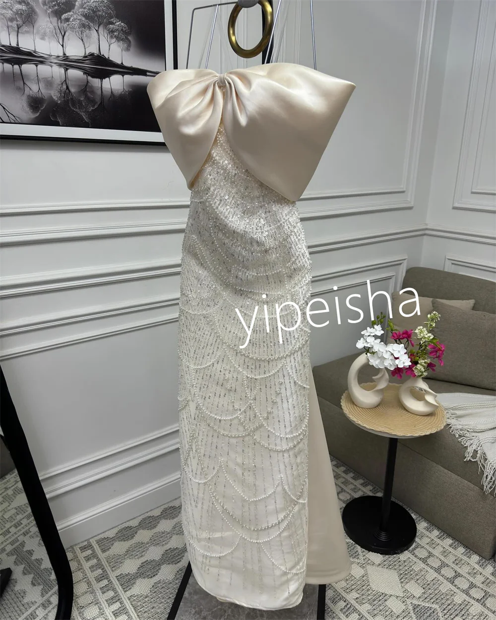 Customized Fashion Beading Sequined Straight Spaghetti Strap Long Dresses Homecoming  Sparkle Chinese Style Exquisite