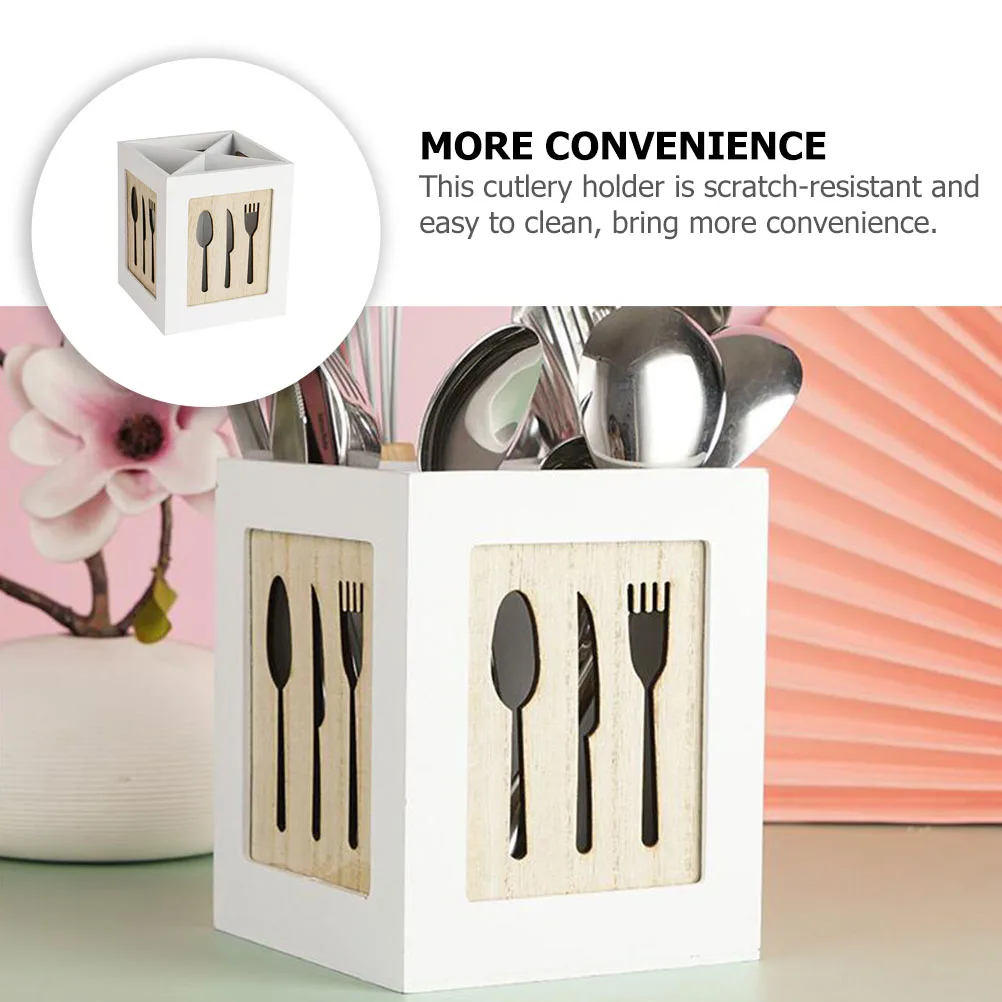 

Wooden Cutlery Holder For Kitchen Knife Fork Storage Box, Multi-Compartment Utensil Organizer, Scratch-Resistant Spoon