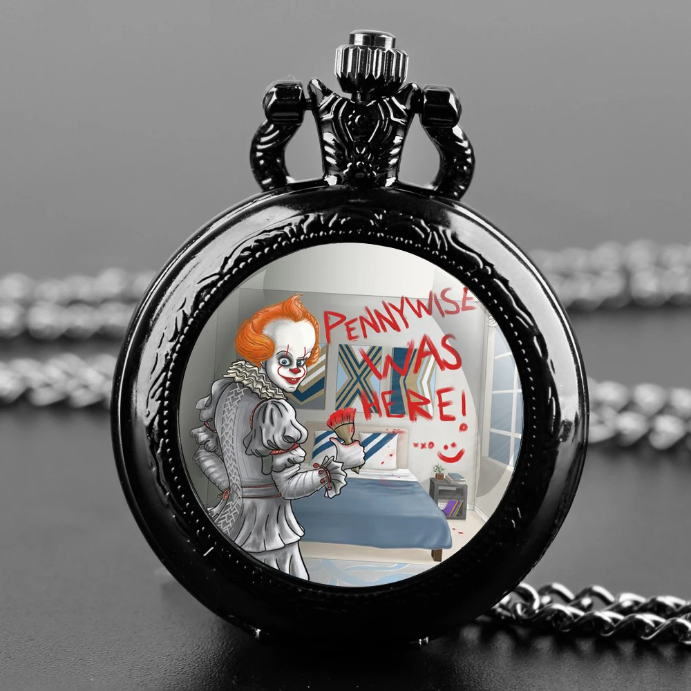 Joker Themed Glass Dome Quartz Pocket Watch Classic Arabic Numeral Dial with Durable Chain for Men Creative Gifts