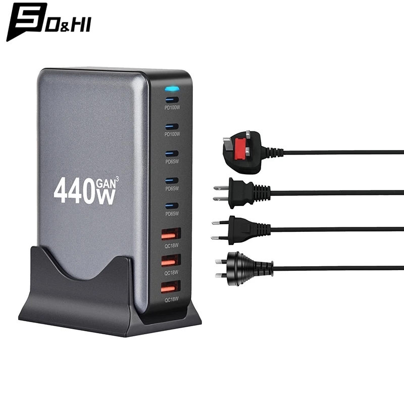 440W GaN Desktop Phone Charger PD Fast Charging Power Adapter For Iphone For Huawei For Xiaomi For Tablet Smart Device