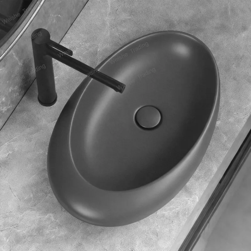 

Oval Artistic Ceramic Vessel Sinks with Drain Modern Luxury Bathroom Countertop Art Wash Basin Bowl with Drain for Vanity Home
