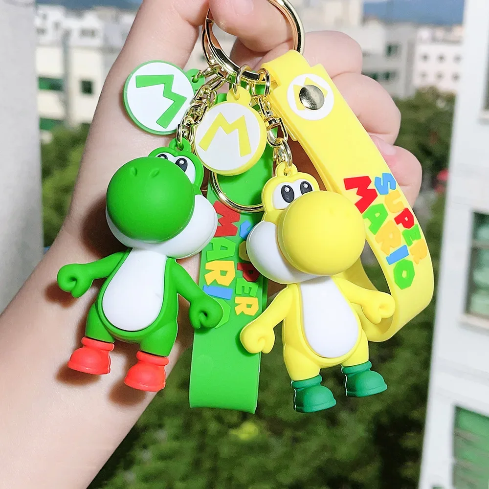 Super Mario Bros Kawaii Doll Keychain Yoshi Green Dinosaur Anime Figures Toys Cartoon Schoolbag Key Pendants Students Kids Gifts