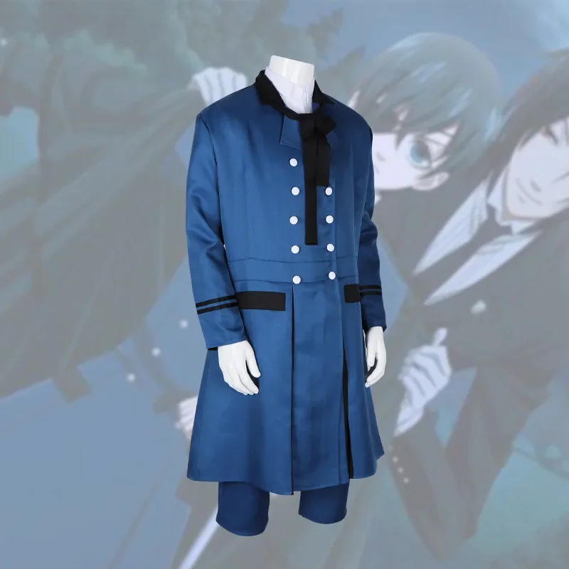 Anime Black Butler Ciel Phantomhive cosplay costume men Halloween role play Blue Coat Shirt pants short hair wig full suit