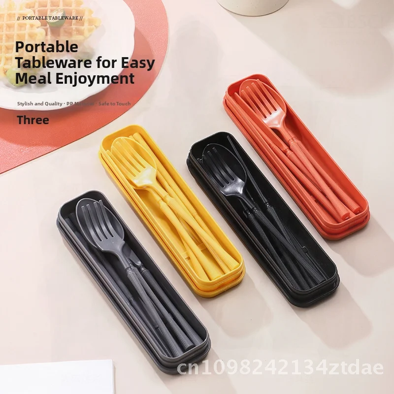 Juego de vajilla de paja de trigo de 5 piezas, plástico portátil PP, cuchillo de cintura para hombre pequeño, tenedor, cuchara, tenedor de fruta, palillos para niños y adultos