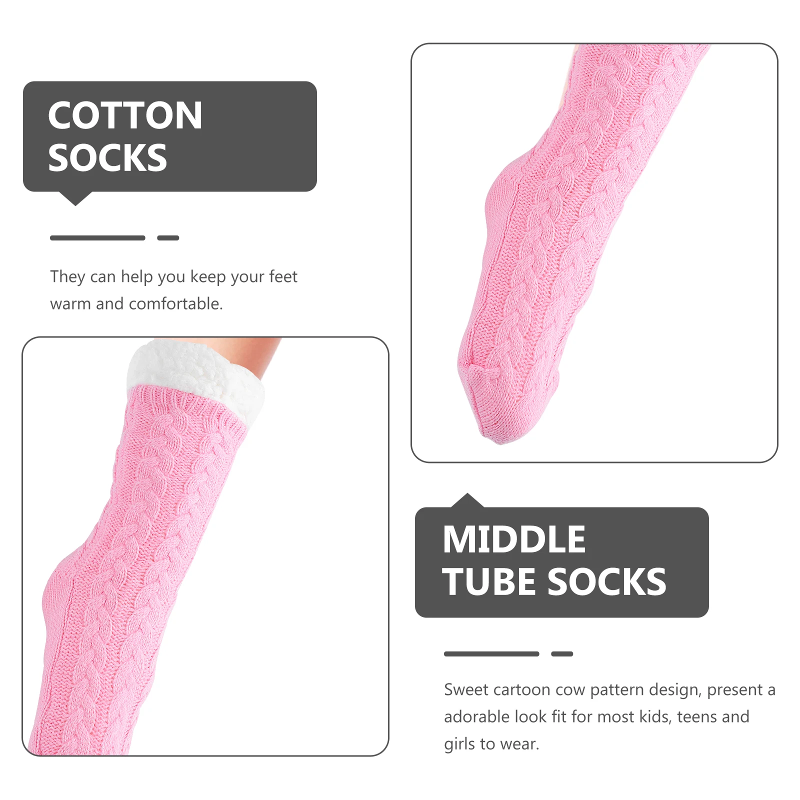 جوارب شتوية متماسكة على الأرض، شباشب مضادة للانزلاق مضافة بالصوف، حامل حراري مريح وردي دافئ #2