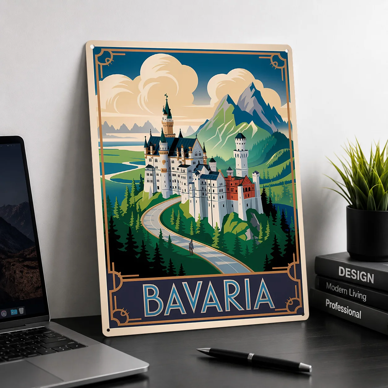 Bavaria Castle Travel Personalized 3D Textured Metal Poster Wall Art Vintage Tin Signs for Home Decoration Gaming Custom Plate