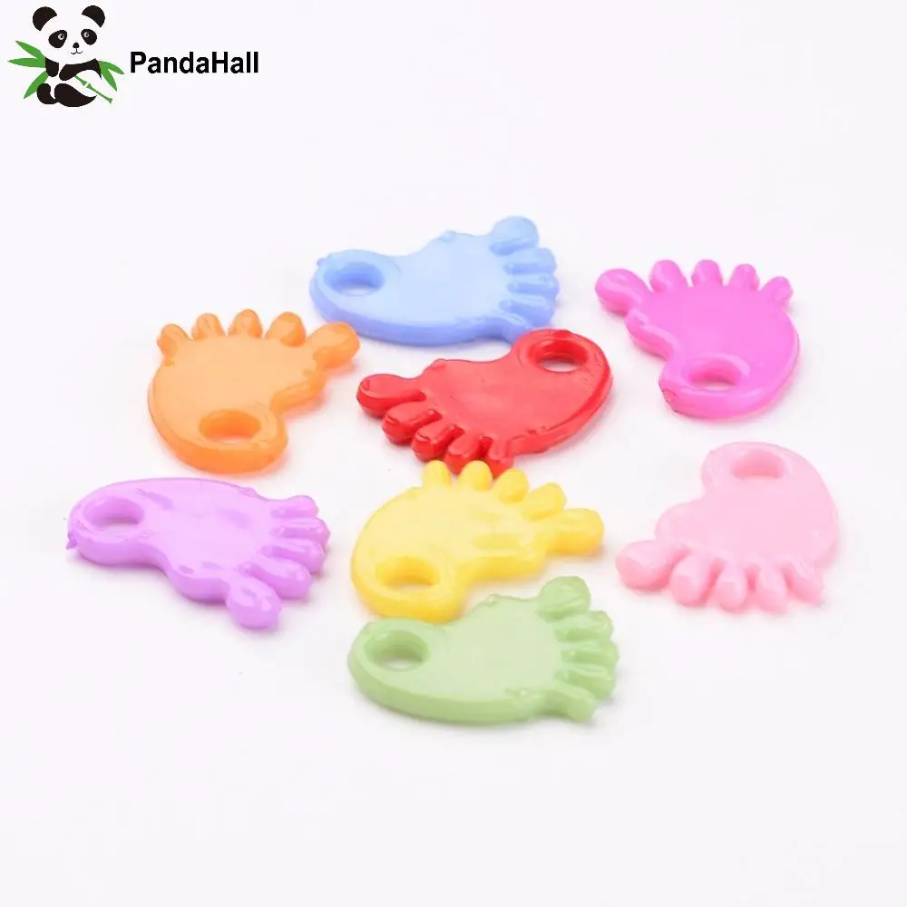 PandaHall 1200 Stück Bastelbedarf Babyfüße-Anhänger Bunte Acryl-Babyfußabdruck-Anhänger für Schmuckherstellung DIY-Dekoration – Detail 1