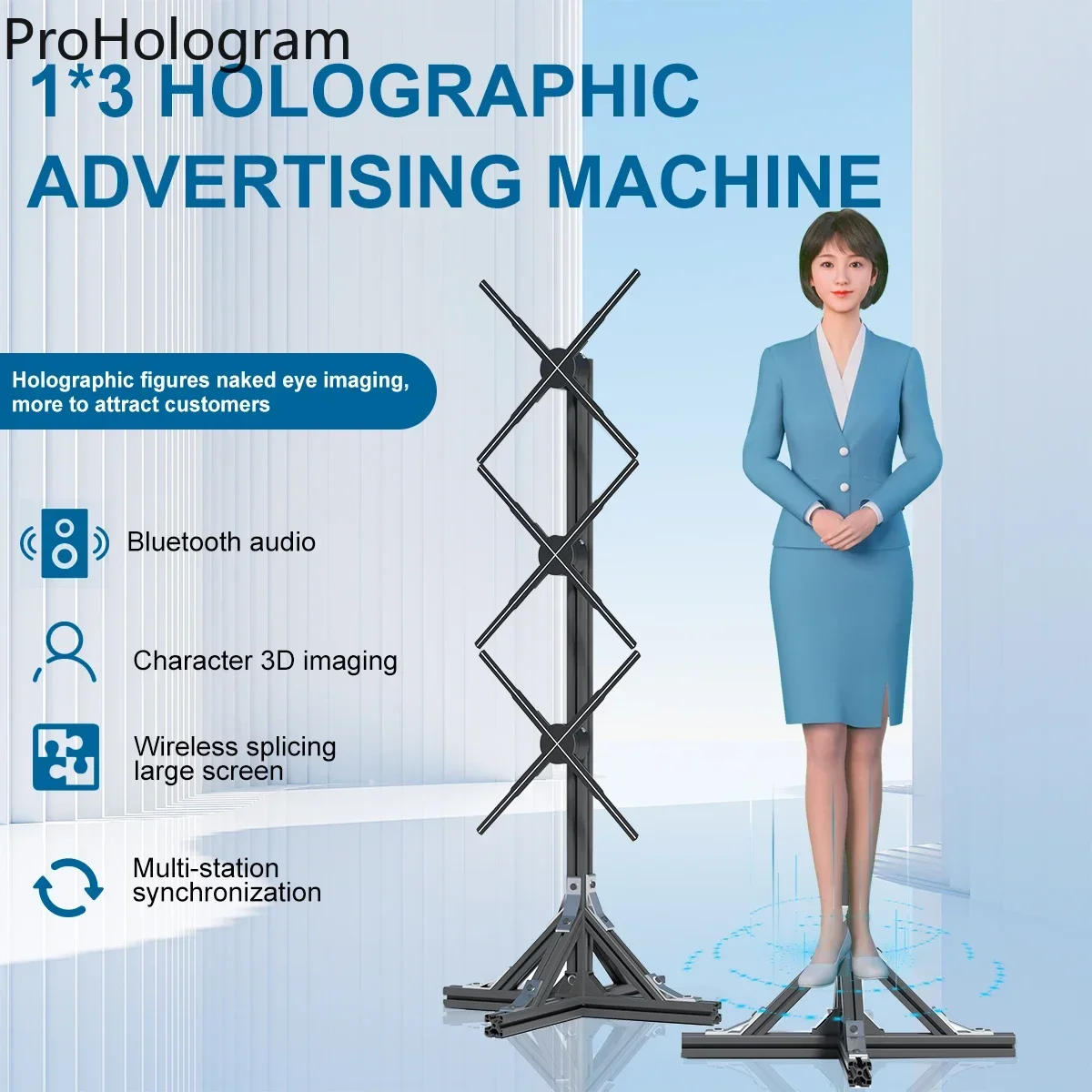 1X3 50cm 3D Hologram Projector Fan For Human Size Advertising Display Fan Wifi 3D Hologram LED Fan Display Support Photo Video