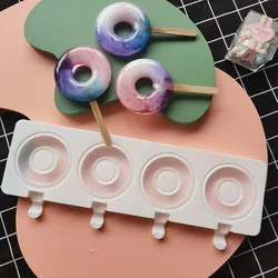 Large Donut 4 Cavity Ice Cream Mold Silicone cute popsicle Molds DIY Baking Cake Candy Candy Mould Handmade Baby Food Icemaker
