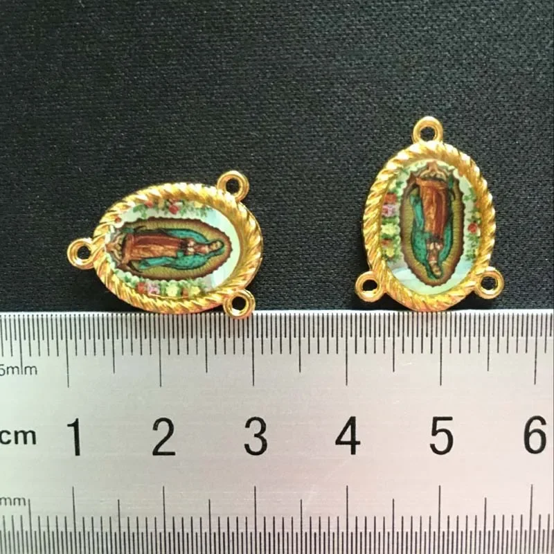 50PCS/lot Gold Rosary Centers Centerpiece Saints Image Sticker Catholic Medal Jesus Mary Holy Family Religious Connector
