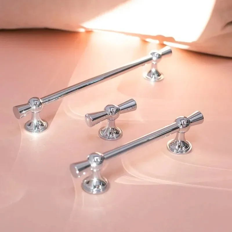 Bright Chrome Kitchen Cabinet Hardware Cupboard Handles Door Handle T Bar Furniture Hardware Drawer Pulls Kitchen Accessories