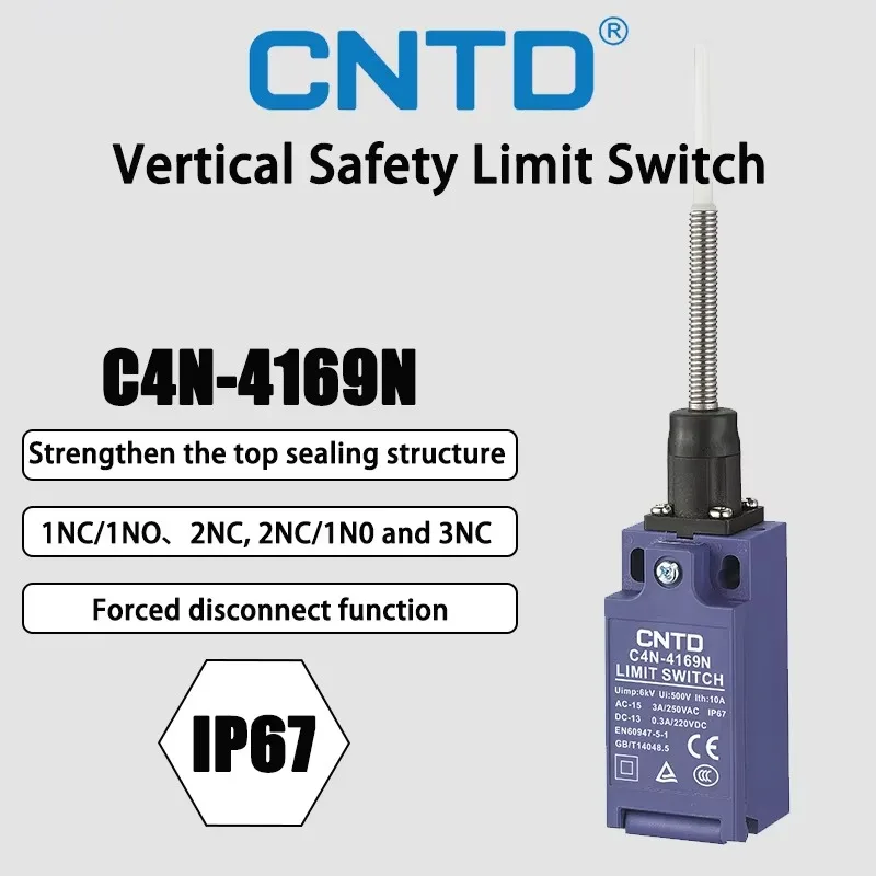 CNTD C4N-4169N 3A 250VAC Plastic Rod Type Vertical Safety Limit Switch Momentary Reset IP67 Waterproof Switch