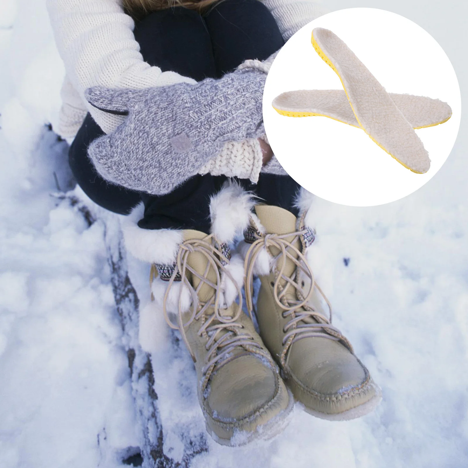 

Warm Shoe Insoles EVA Sheep Velvet Long Hair Breathable Bottom Inserts Cold Protection Cushion Beige Multiple Sizes