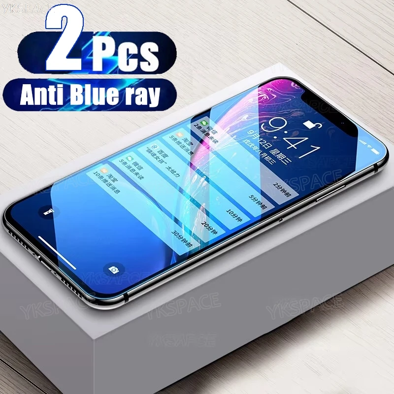2 قطعة مكافحة بلو راي غطاء كامل 9H الزجاج المقسى آيفون X XR XS 11 12 13 mini 14 15 16 Pro MAX 6s 7 8 Plus حامي الشاشة