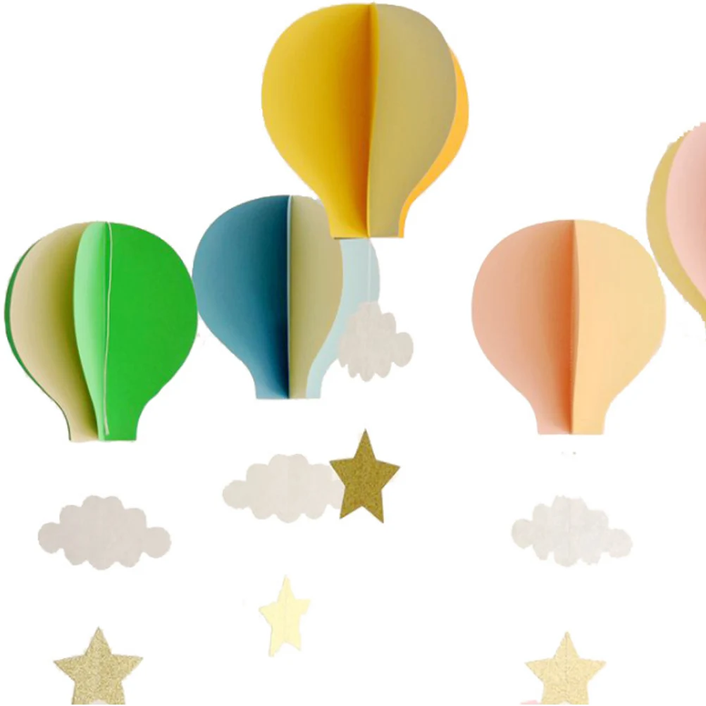 4pcs Colorful Hot Air Balloon Hanging Decoration Hanging 3D Hot Air Balloon with Star and Cloud Nursery Room