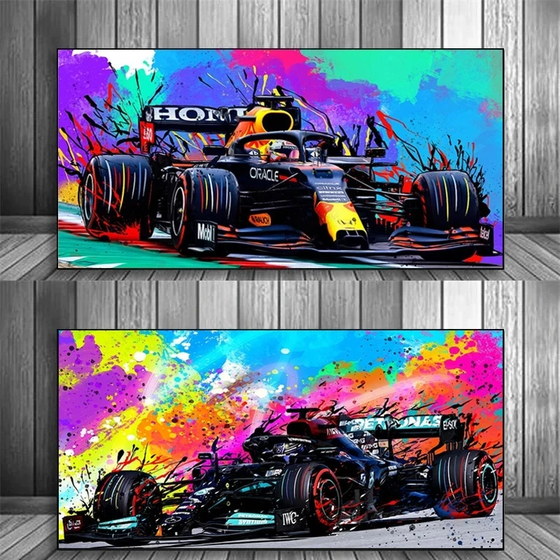 Pintura en lienzo colorida Popular moderna, coche de carreras F1, arte de pared, carteles de grafiti, imagen para sala de estar, decoración del hogar