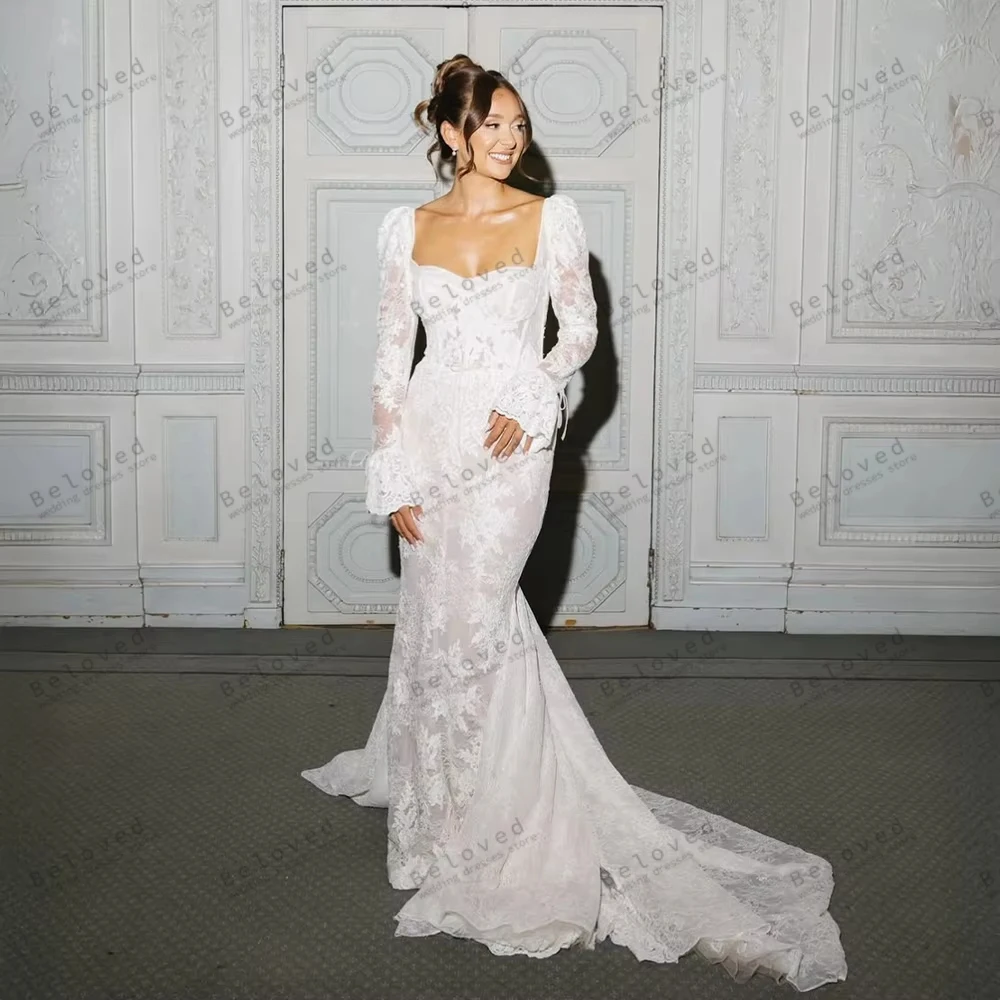 

Glamorous Wedding Dresses Luxury Bridal Gowns Lace Appliques Long Puff Sleeves Robe Sweetheart Vestidos De Novia Customized 2026