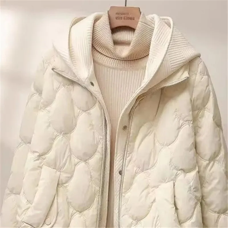 

New Winter Parkas Fake Two Knitted Hooded Short Down Cotton Jacket Women Korean Loose Thick Bread Clothes Female Overcoat B1313