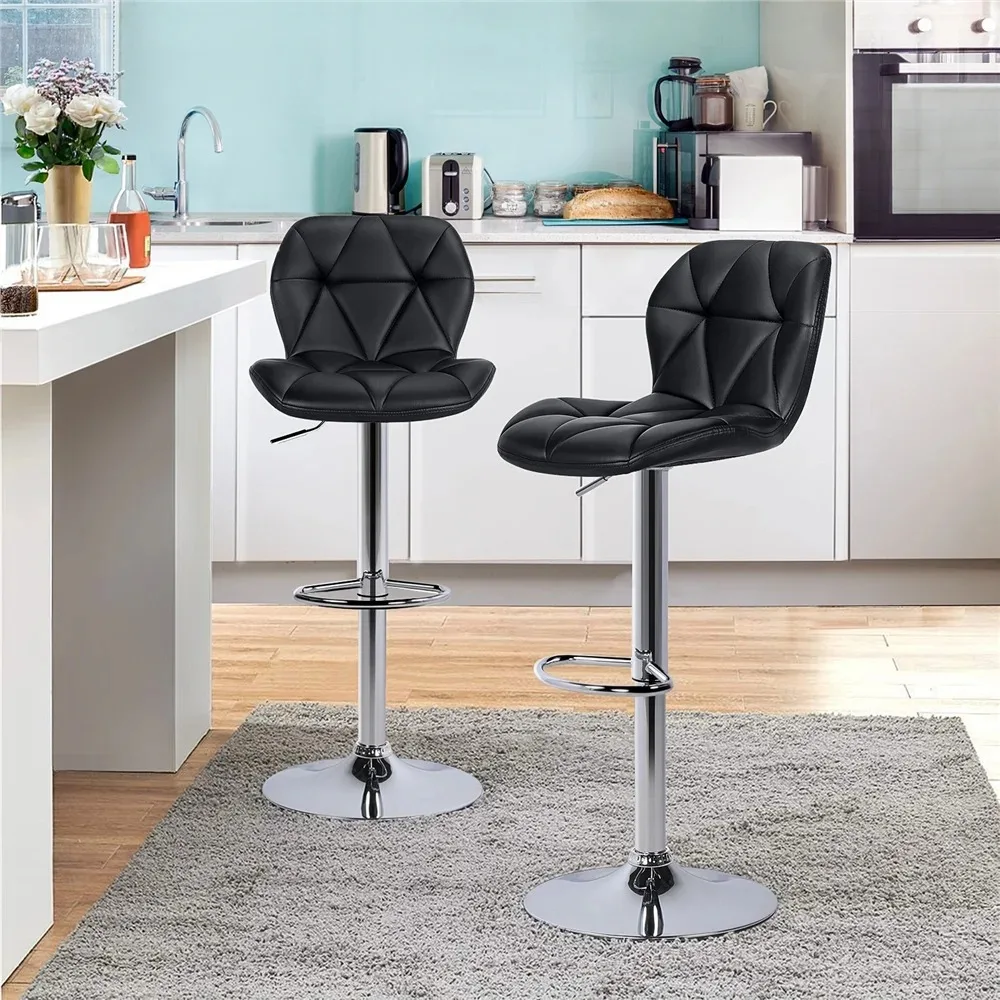 Adjustable Counter-Height Bar Chair Faux Leather Modern Bar Stool, Set of 2, Black