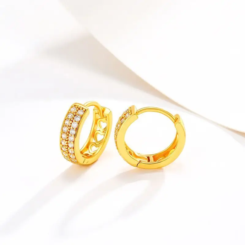 Wholesale--- XP 10 mm Small Zircon Hoop Earrings for Women Fashion Jewelry Pure Gold Plated