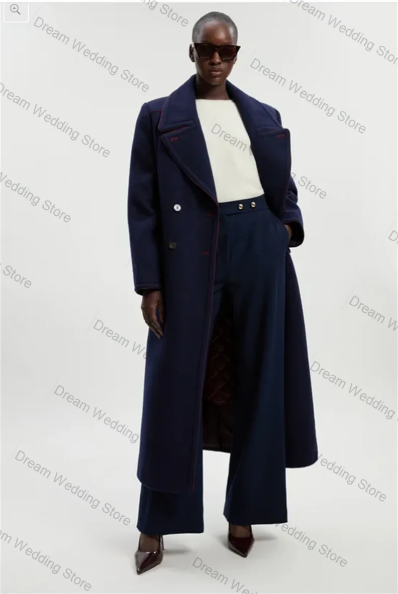 الكشمير الأزرق الداكن المرأة البدلة 1 قطعة السترة الطويلة الصوف حفلة موسيقية فستان مكتب رسمي سترة حريمي مخصص ضيف الزفاف البدلات الرسمية معطف #2