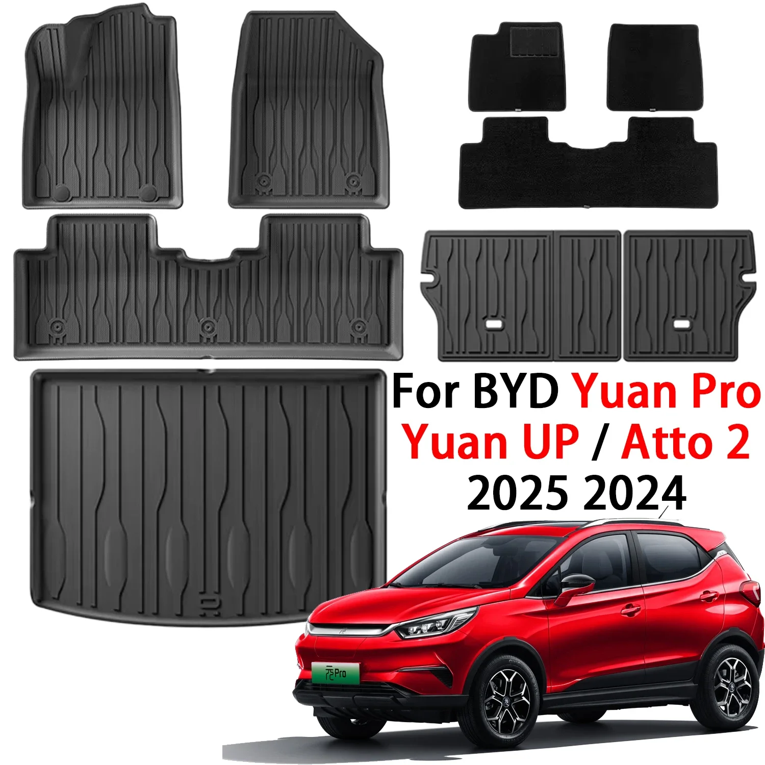 

For BYD Yuan Pro / Atto 2 / Yuan Up 2025 2024 TPE Floor Mats and Cargo Liner, Waterproof Non-slip Foot Pad Seat Back Protector