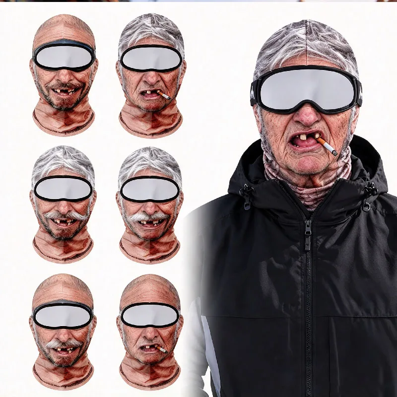 Funny Old Man Ski Mask Realistic Face Balaclava Summer Winter 3D Printed Full Face Mask for Skiing Snowboarding Outdoor Sports
