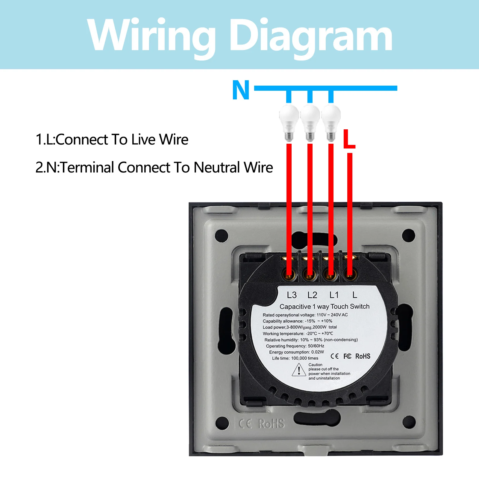 TAWOIA Touch Switch 1/2/3 Gang 1 Way Light Touch Switch With Glass Panel 4 Colors Touch Switch EU UK Standard 800W Per Gang