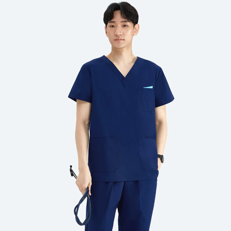 Men's Medical Scrubs Doctor Uniforms Hospital Scrub Set Workwear Round Neck Top and Pant Suit Aesthetic Clothes Dental Set 205
