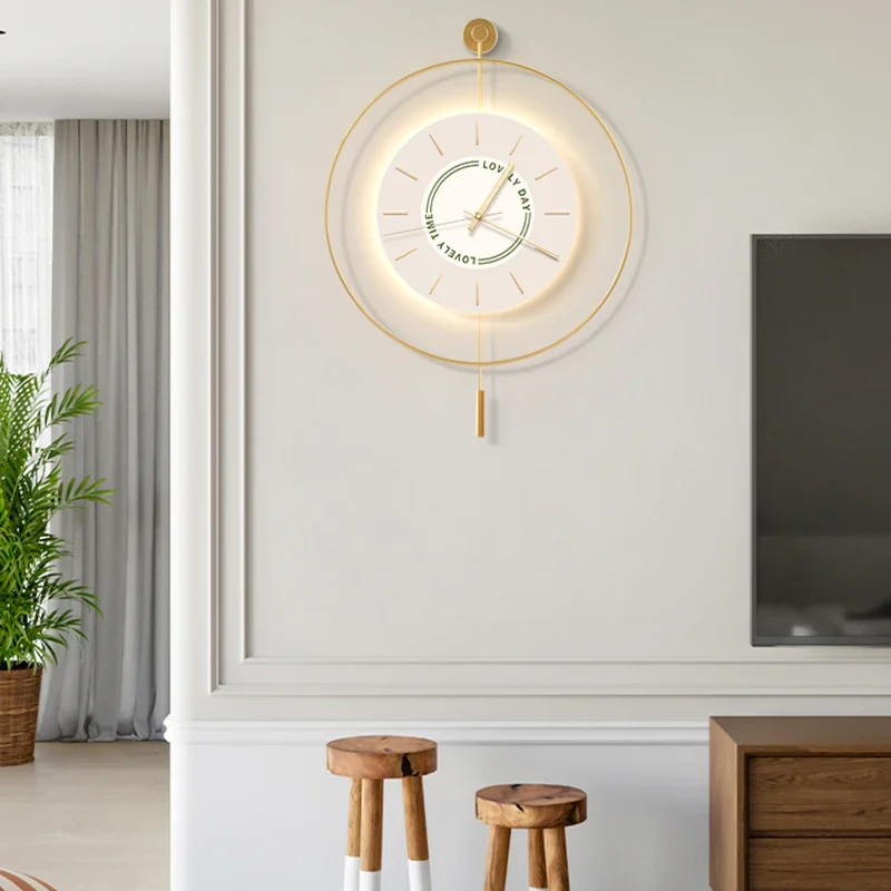 Quiet Unique Wall Clock Round European Office Round Wall Clock Yellow Metal Relogio Digital De Mesa Room