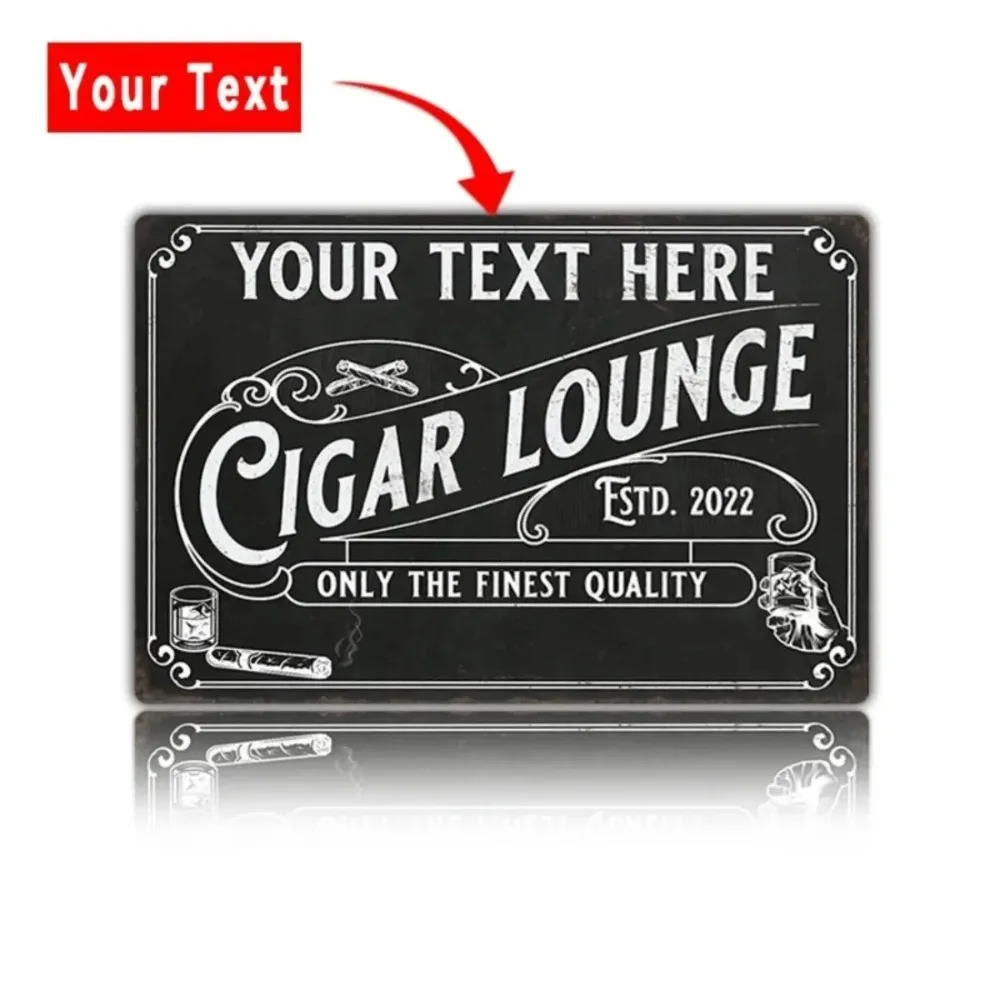 CIFbuy Custom Personalized Cigar Aluminum Sign, Vintage Plaque for Man Cave Lounge Home Bar Wall Decor