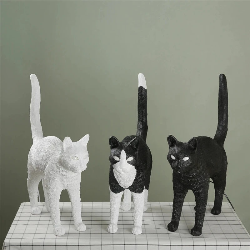 Nordic cat Table Lamp Resin animal table light for Bedroom Bedside office Dining Room hotel Designer black cat Desk Lamp