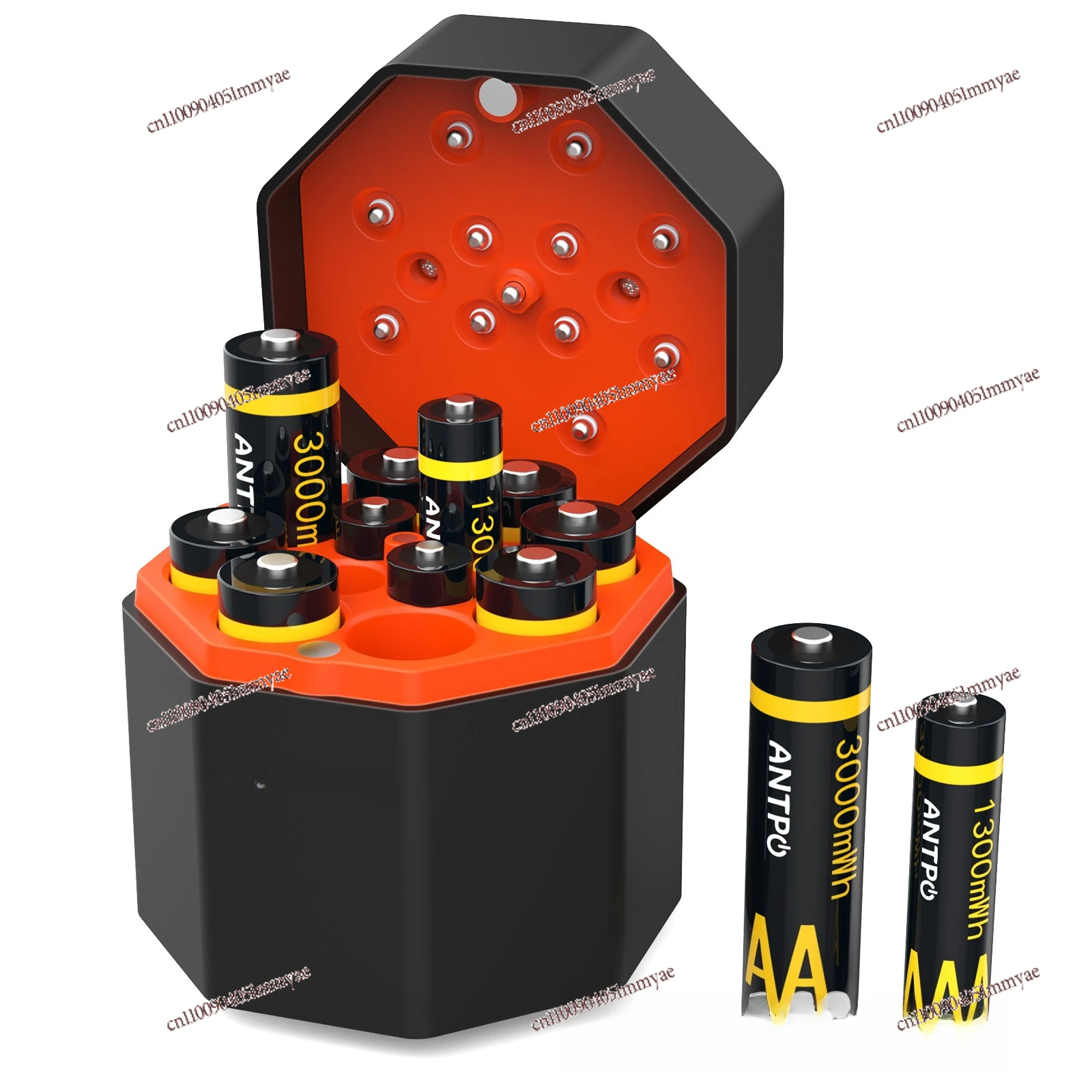 

No. 5 and No. 7 Lithium Battery Charger 12 Slots Portable Magnetic Flip Charging Compartment with C Port Fast Charging