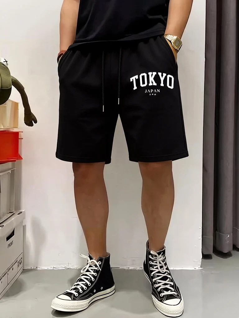 

Tokyo Japan Letter Creative Design Comfy Pocket Pants Mens Summer Loose Shorts Retro Streetwear Fashion All-Match Sportpants