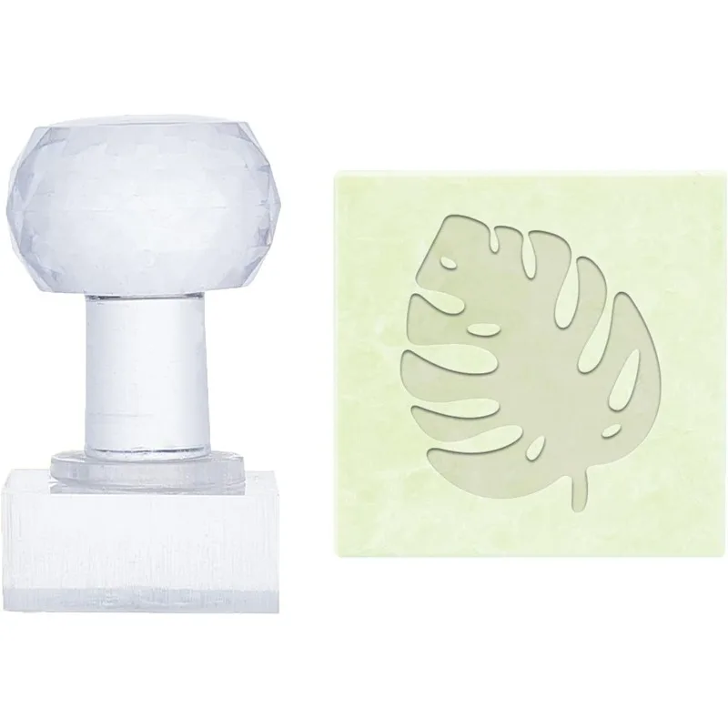 

1 pc Palm Leaf Soap Stamp Tropical Leaf Acrylic Stamp with Handle Round Soap Embossing Stamp Soap Chapter Imprint Stamp