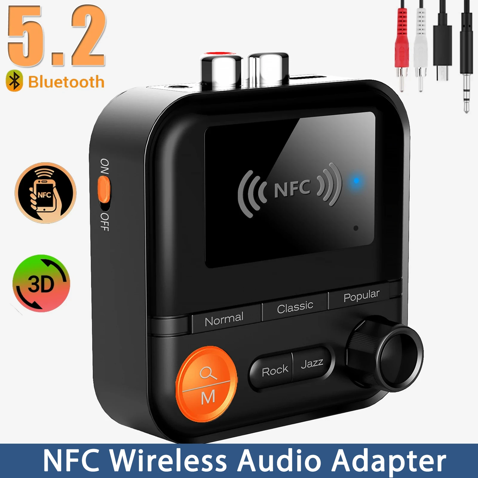 2 In 1 Bluetooth 5.2 Audio Transmitter Receiver 5 EQ Modes 3.5mm AUX RCA Jack Stereo Wireless Adapter for TV PC Car Kit Speaker