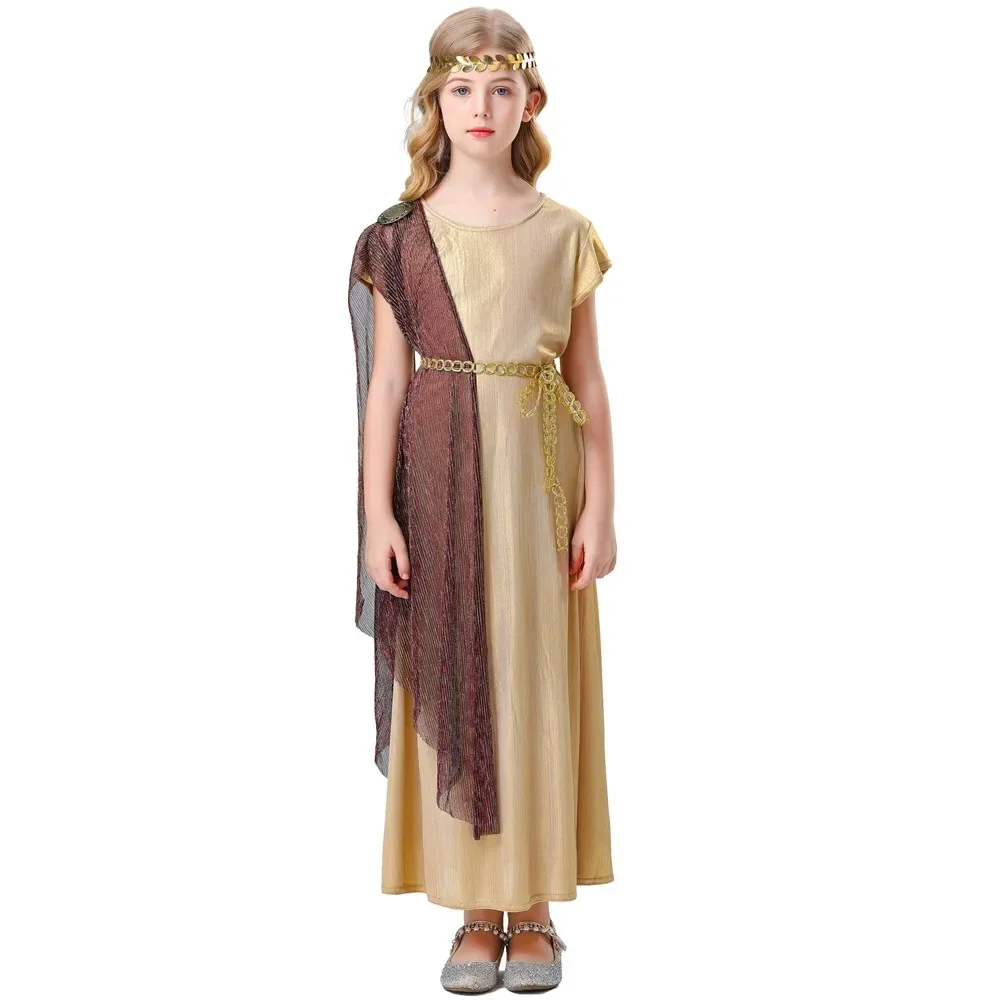 Traje grego romano Athena para meninas, rainha egípcia Cosplay, vestido de festa infantil Halloween Carnival, fantasia de vestir