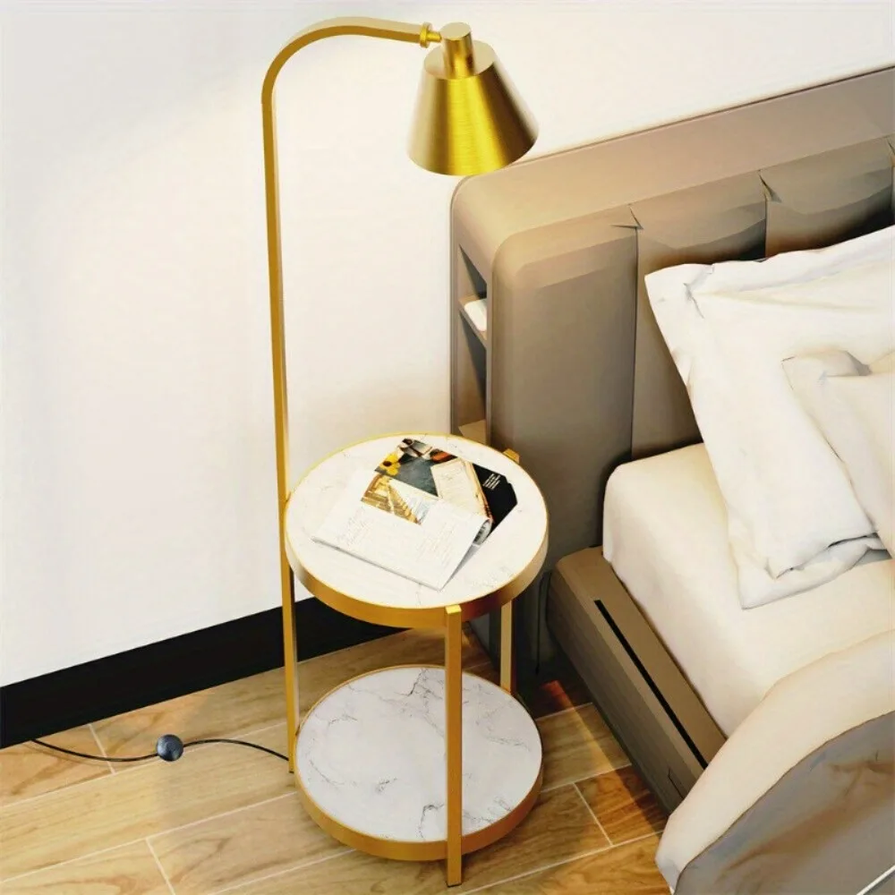 

Tall Standing Living Room Floor with 2-tier End Side Tables Storage Shelves