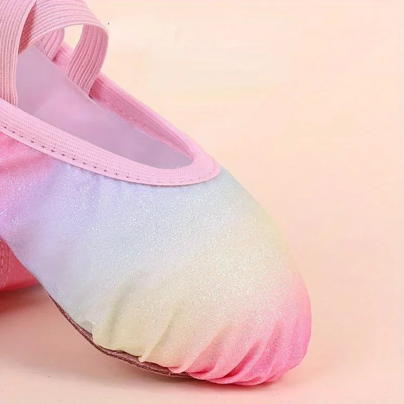 Children\'s Ballet Dance Shoes Girl\'s Practice Dance Performance Shoes Rainbow Gradient