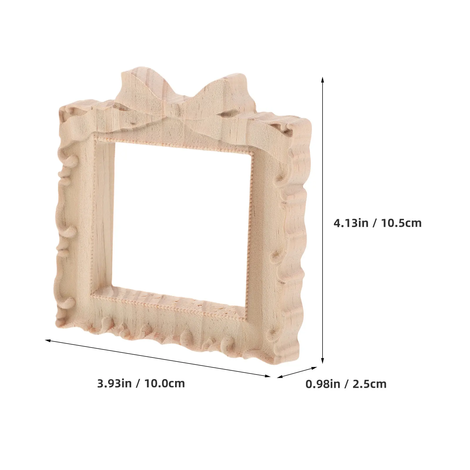 Blank Wooden Mini Photo Frame Hand-Carved Bowknot Motif Unpainted Natural Wood Vintage Style Decorative Frame for Painting