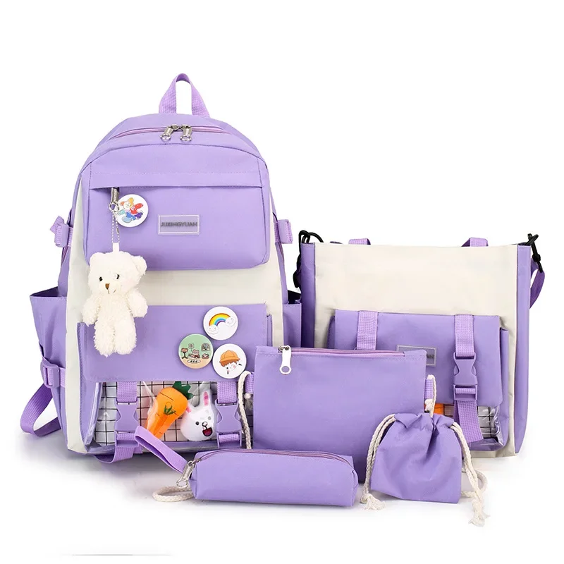 New Large-Capacity Primary School Junior High School Students Shoulders Backpack High School Five Sets of Multi-Compartment Fash