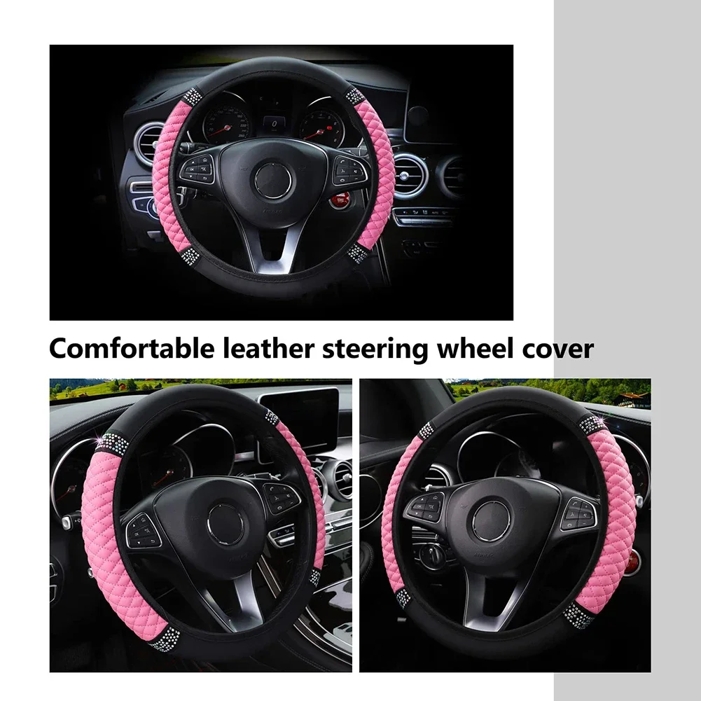 High Quality Auto Accessories Car Steering Wheel Cover Car Interior Decoration Parts PU Leather Pink Quick Release