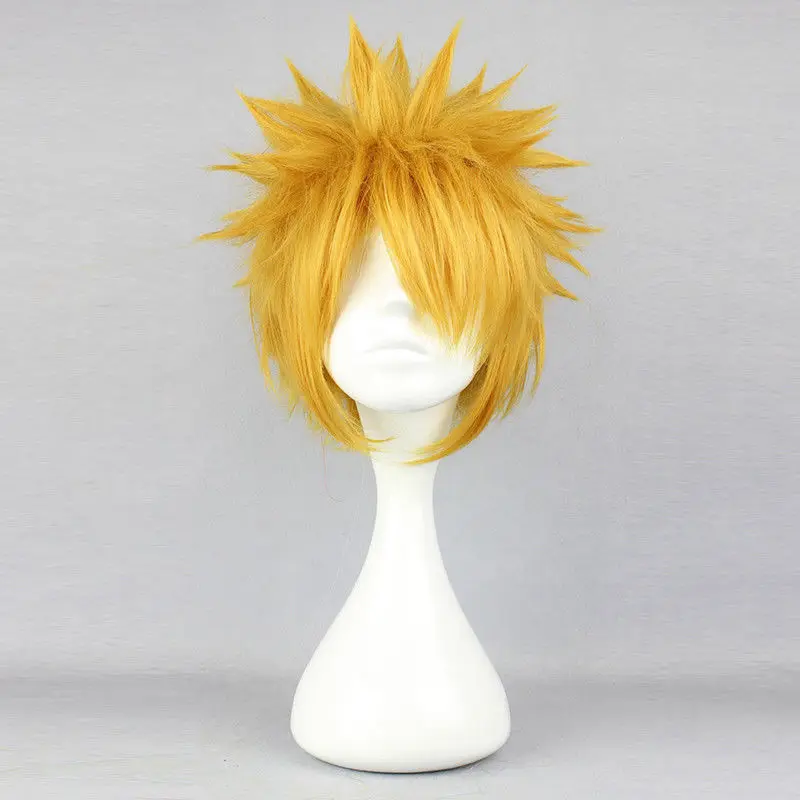 New Anime Akatsuki Uzumaki Cosplay Wig Short Golden Fluffy Shaggy Layered Heat Resistant Synthetic Hair Wigs + WigCap + Headband