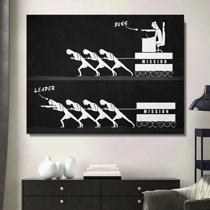 بوس أو زعيم تحفيزية إقتباس حائط لوح رسم فني ملهم ملصق ومطبوعات صورة سوداء حديثة للمنزل ديكو