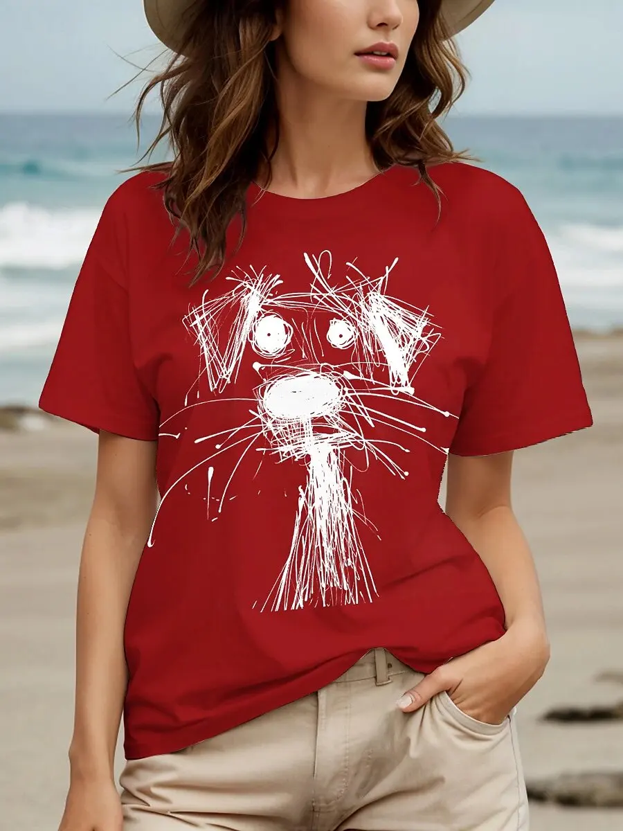 T-shirt da donna modello cucciolo scintillante moda retrò classica a maniche corte oversize girocollo abbigliamento estivo da donna all'aperto