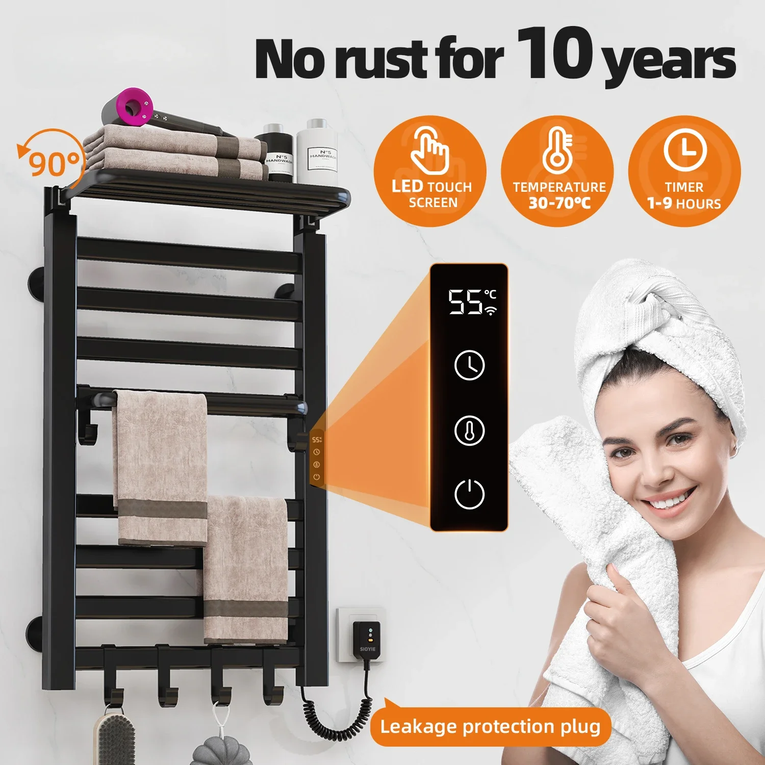 Electric Heated Towel Rail Digital Display Temperature Control Towel Warmers Smart Bathroom Thermal Heated Aerospace Aluminum