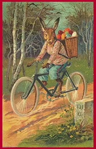 Vintage Tin Sign Rabbit on His Bicycle Delivering Eggs Metal Poster Art Decoration for Home Club Garage Store Bar Cafe Farm sign